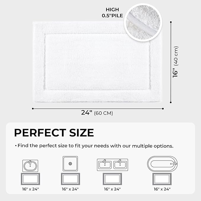 GRANNY SAYS Microfiber Bathroom Rugs Non Slip Washable, Water Absorbent Bath Mats for Tub, Soft Bath Mats for Bathroom Floor & Shower, Bath Rug, 16" x 24", White Bath Rugs
