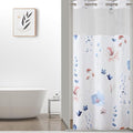 QiyI Small Stall Flower Shower Curtain with Snap in Liner, Blue Watercolor Floral Cloth Bath Curtains, No Hook Shower Curtains with Mesh Top Window, Fabric Waterproof Curtain Set, 36 x 75 Inch