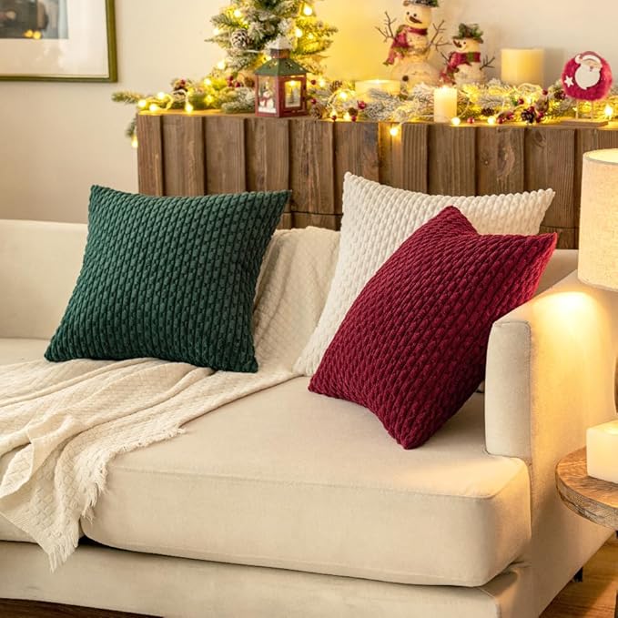 MIULEE Christmas Wine Red Throw Pillow Covers Soft Corduroy Decorative Set of 2 Boho Striped Pillow Covers Pillowcases Farmhouse Home Decor for Couch Bed Sofa Living Room 20x20 Inch