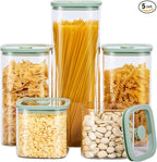 Square Glass Food Storage Jars with Lids[Set of 5], Perfect for Pasta, Cookies, Nuts, Coffee, Cereal, Flour,Organize Your Kitchen with these BPA-Free Glass Jars with Silicone Lids