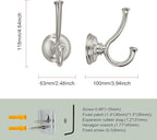 TUNNY Towel Hook Bathroom-2 Pack Brushed Nickel Double Robe/Towel Hook Wall Mounted Hook for Bathroom Bedroom Kitchen