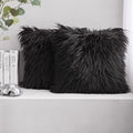 Phantoscope Pack of 2 Faux Fur Solid Throw Decorative Pillow Cover Cushion Covers Luxury Soft Decorative Pillowcase Fuzzy Pillow Covers for Bed/Couch,Black 26 x 26 Inches