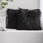 Phantoscope Pack of 2 Faux Fur Solid Throw Decorative Pillow Cover Cushion Covers Luxury Soft Decorative Pillowcase Fuzzy Pillow Covers for Bed/Couch,Black 26 x 26 Inches