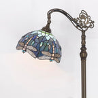 Tiffany Floor Lamp Stained Glass Blue Dragonfly Style Arched Reading Light Gooseneck Adjustable Corner Standing Lamp 12X16X66 Inch for Bedroom Living Room Home Office