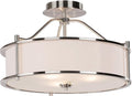 XiNBEi Lighting Semi Flush Mount Ceiling Light 18 inch 3 Light Close to Ceiling Light with Fabric Shade and Glass Diffuser, Brushed Nickel Drum Semi Flush Light for Dinning & Bedroom XB-SF1199-BN