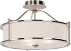 XiNBEi Lighting Semi Flush Mount Ceiling Light 18 inch 3 Light Close to Ceiling Light with Fabric Shade and Glass Diffuser, Brushed Nickel Drum Semi Flush Light for Dinning & Bedroom XB-SF1199-BN