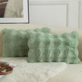 MANDIOO Pack of 2 Thick Plush Wool Decorative Throw Pillow Covers Super Soft Wave Bubble Fur Velvet Cushion Covers Pillow Shams for Couch Bed Living Room 12x20 Inch Sage Green
