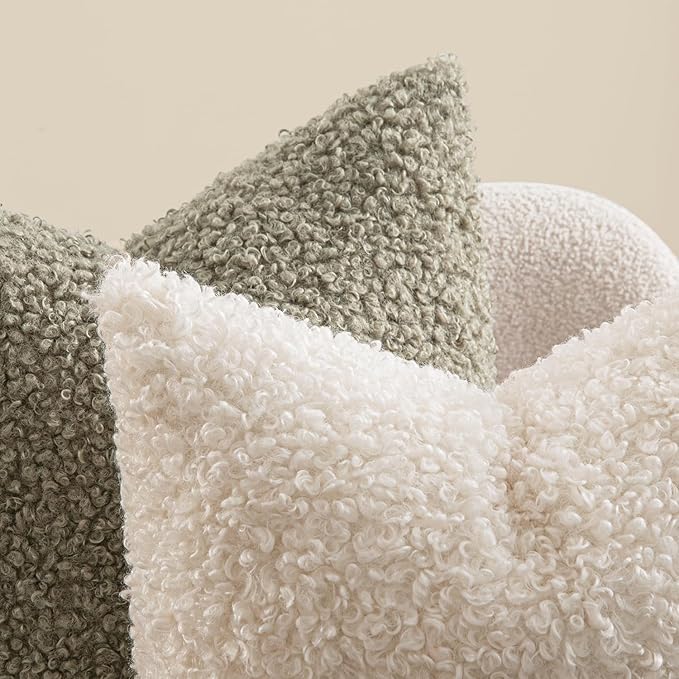 MIULEE Pack of 2 Throw Pillow Covers 20x20 Inch Sage Green Faux Fur Decorative Sherpa Pillow Covers Fuzzy Accent Soft Sheepskin Fleece Cushion Cases for Boho Home Decor Couch Living Room Bed