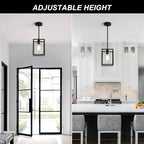 2 Pack Black Pendant Lights for Kitchen Island, 1 Light Farmhouse Lantern Pendant Light Fixtures Iron Cage Hanging Light Fixtures with Clear Glass Shade for Dining Room Entryway Hallway Porch