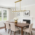 Untrammelife 6-Light Modern Linear Chandelier, 36" Gold Kitchen Island Pendant Lighting with Clear Glass Shade, Adjustable 54" Metal Rod Farmhouse Rectangle Hanging Light Over Table, Dining Room
