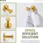Angle Simple Robe and Towel Hook, SUS304 Stainless Steel Bathroom Robe Hook, Small Towel Hanger for Wall or Cabinet, Brushed Gold