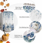 Fall Thanksgiving Shower Curtain, Blue Eucalyptus Leaves Shower Curtains Set with Hooks, Autumn White Pumpkin Waterproof Fabric Bathroom Curtains Decor Home Accessories,72 X 84 Inch Extra Long