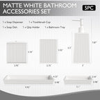 Bathroom Set - White Bathroom Accessories Set, 5PCS Ceramic Bathroom Accessory Set, Bathroom Sets with Soap Dispenser, Toothbrush Tumbler, Soap Dish, Q-tip Holder & Vanity Tray