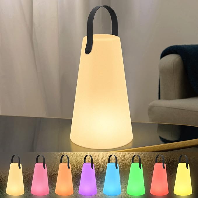 Portable Outdoor Table Lamp, Cordless Rechargeable Outdoor Table Lanterns RGB LED Lights with Remote, IP44 Water-Resistant Battery Operated Hanging Lamp for Patio Garden Camping Dining Room