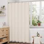 AmazerBath Boho Farmhouse Shower Curtain with Tassels, Beige Shower Curtain Set Fabric, Soft Cloth Chevron Rustic Shower Curtain with Hooks, Hotel Quality, 72x72 Inches