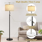 GyroVu Black Floor Lamp, Height Adjustable Standing Lamp Tall Lamp with Fabric Lampshade&Pull Chain Corner Floor Lamps for Living Room, Bedroom & Office Bulbs Not Included(Black Base)