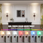 Battery Operated Wall Sconces Set of 2, Walnut Color Wall Lamp 5000 mAh Rechargeable Bulb with 12 RGB Colors Dimmable Wall Sconce for Living Room Bedroom