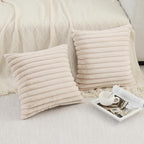 Pallene Faux Fur Plush Throw Pillow Covers 22x22 Set of 2, Luxury Soft Fluffy Striped Decorative Pillow Covers for Sofa, Couch, Living Room, Apricot