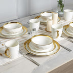 vicrays Ceramic Dessert Salad Plates, 8 Inch, Set of 6, Round, Dishwasher Safe, NOT Microwave Safe, Scratch Resistant, Suitable for Appetizer, Home, Restaurant (White with Golden)