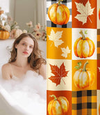 MAMUSE Fall Shower Curtain for Bathroom Stall Cute Decorative Waterproof Unique Design TeenWomen Cortinas de Baño Bathtub 72 x72 Inch, Plaid Pumpkins
