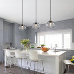 Light Grey Glass Pendant Lights Kitchen Island Globe Pendant Light Fixtures Modern Pendant Lighting for Bedroom Living Dining Room Light Fixture (5.9 in, 1 Pack)