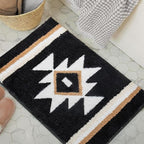 Bathroom Rugs Boho Bath Mat Non Slip Black Aztec Bath Rug, Soft Absorbent Luxury Plush Washable Floor Carpet for Bathroom Shower Modern Decor 18x24