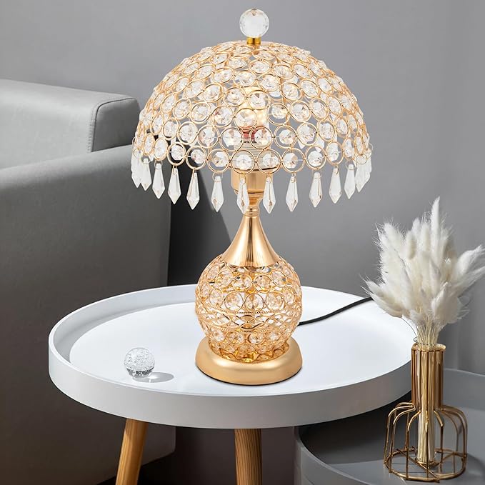 Eapmic Table Lamp,Bedside End Table Lamp ModernNightstand Desk Lamp Geometric Lamp with Shade for Living Bedroom Office(Modern,Style 5,Golden)