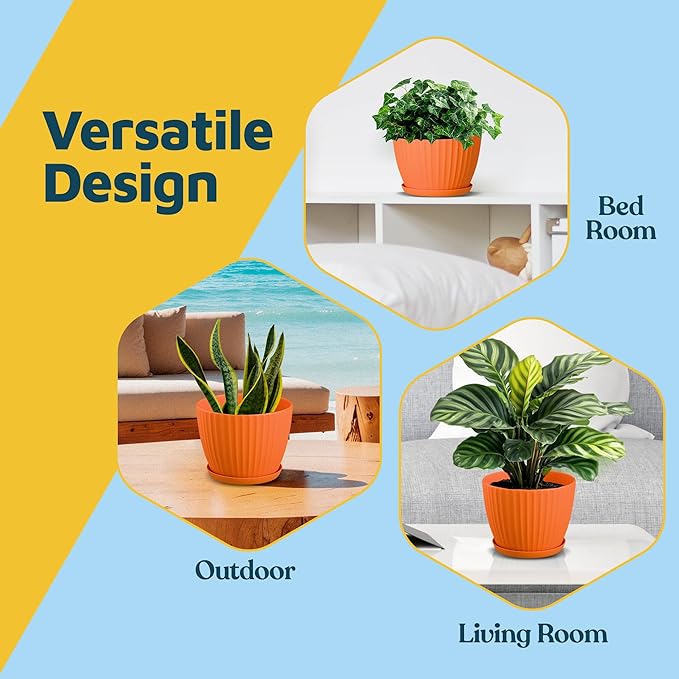 Yellow 6-Inch Plant Pots with Drainage & Saucers 24 Pack, Indoor & Outdoor Planters for Houseplants, Herbs, and Flowers, Durable & Weatherproof Material, Stackable, Lightweight, Minimalist Design