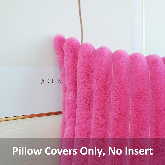 JOJUSIS Pack of 2 Faux Fur Plush Decorative Throw Pillow Covers Couch Cushion Case Soft Pillowcases (Hot Pink, 16 x 16-Inch)