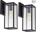 MICSIU Black Outdoor Wall Light Fixture 2 Pack, Clear Glass Exterior Wall Sconce Modern with E26 Base Socket, 13.75 Inch Outside Lights for House, Yard, Shop, Doorway, Pathway, Balcony