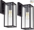 MICSIU Black Outdoor Wall Light Fixture 2 Pack, Clear Glass Exterior Wall Sconce Modern with E26 Base Socket, 13.75 Inch Outside Lights for House, Yard, Shop, Doorway, Pathway, Balcony