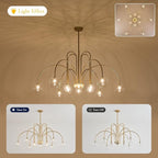 Mid Century Gold Sputnik Chandelier 12 Lights Modern Large L52” Clear Glass Globe Pendant Light Fixture for High Ceiling Foyer Staircase Living Dining Room