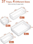 SMARTAKE 37-Piece Drawer Organizer with Non-Slip Silicone Pads, 4-Size Desk Drawer Organizer Trays Storage Tray for Makeup, Jewelries, Utensils in Bedroom Dresser, Office and Kitchen (Clear)