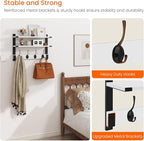 Homode Two-Tier Coat Rack with Shelf, 17 Inch Wood Coat Hanger Wall Mount, Entryway Wall Shelf with Heavy Duty Key Hooks, Hanging Storage Shelves for Display Books Plants Photos, White
