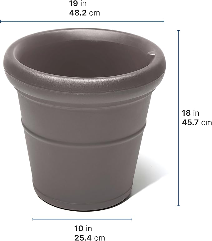 Step2 Claremont Tall Round Planter, Large Planters for Outdoor Plants, Gardening and Flower Pot for Patio or Porch, Efficient Drainage, Durable Plastic, Dark Cedar, 2-Pack
