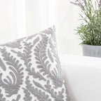 HWY 50 Grey Gray Decorative Throw Pillow Covers 18x18 Inch (1 Piece), Embroidered Cotton Farmhouse Cushion Cover Pillow Case for Sofa Couch Living Room Bed Bedroon, Floral Branches