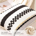 Boho Throw Pillow Covers 18x18 Set of 2 Farmhouse Decorative Cushion Case Striped Square Pillows Cover Chenille Pillow Cases Accent Neutral Pillowcase for Sofa Couch Bed,Black