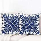 Decorative Throw Pillow Covers Set of 2 Blue Pillow Covers 18x18 inch Short Plush Floral Flower Throw Pillows,Farmhouse Cushion Covers Outdoor Pillow Covers for Couch Sofa Bed Living Room