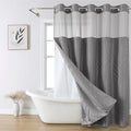 no Hook Shower Curtain and Liner Set，Boho Style with See Through Top Window, Grey Fabric Tufted Striped Textured Outer Curtain & Waterproof Inner Liner, Grey/Gray, 71Wx77H