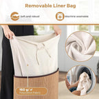 Giantex Corner Laundry Hamper with Lid, 58 L Bamboo Laundry Basket with Removable Liner & Handle, Triangle Clothes Hamper for Small Spaces, Bedroom, Bathroom, Laundry & Living Room (Bamboo)