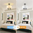 Semi Flush Mount Ceiling Light Fixture Black 4-Light Modern Chandelier Ceiling Light Fixtures Mount with White Drum Fabric Shade 12.6 inch Close to Ceiling Lighting for Foyer,Kitchen, Entryway