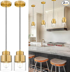 2-Pack Pendant Lights Kitchen Island, Brushed Gold Dual Shade Hanging Lights Fixtures with Metal and Clear Glass, Brass Kitchen Pendant Lighting Over Island for Dining Room, AD-24022-1P2-GD