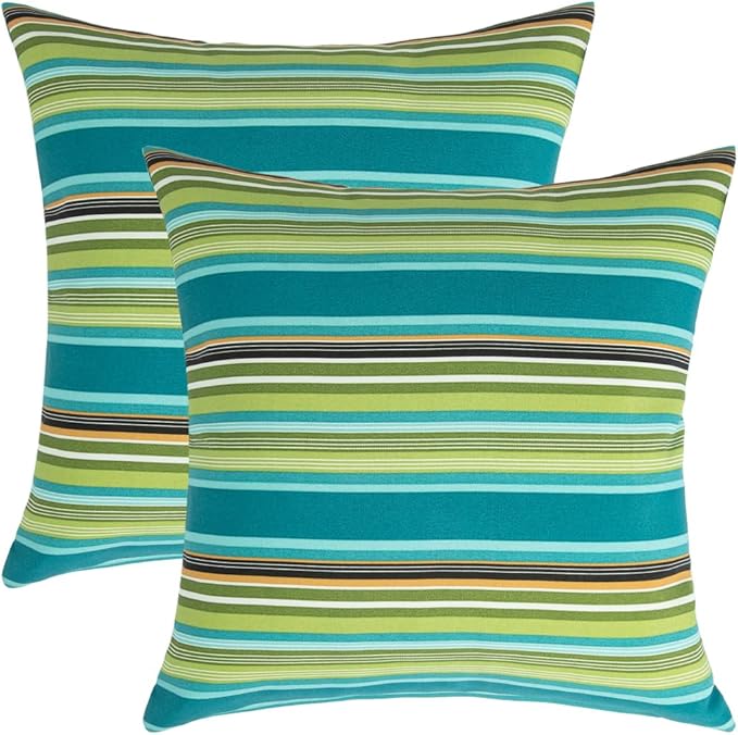 Outdoor Throw Pillows Water Resistant 18x18 inch,Decorative Throw Pillow with Insert Set of 2,Hidden Zipper Headrests for Patio Furniture Sofa Couch Chair(Green Stripe)