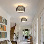 Boho Rattan Ceiling Light Fixture - 3 Style Options Wicker Semi Flush Mount Ceiling Lights,Black Bohemian Woven Basket Chandelier,Coastal Light Fixtures for Hallway Bedroom Nursery Playroom Laundry