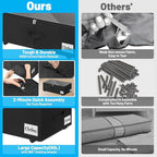 2 Pack Under Bed Storage with Wheels 10" Height, Rolling Storage Bins XXL 60L, Underbed Shoe Storage Containers with Label & Clear Lid, Dorm Under bed Drawers for Clothes, Shoes, Quick Assembly, Black