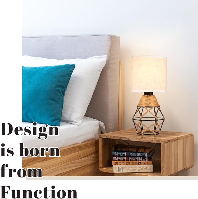 Hamilyeah Woven Table Lamps Set of 2, Farmhouse Lamps for Nightstand with On/Off Switch, Bedside Lamps with Fabric Shade, Modern Simple Lamps for Bedroom, Living Room,Home Office