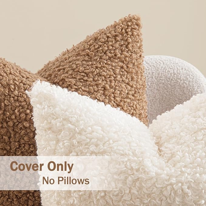 MIULEE Pack of 2 Throw Pillow Covers 18x18 Inch Brown Faux Fur Decorative Sherpa Pillow Covers Fuzzy Accent Soft Sheepskin Fleece Cushion Cases for Boho Home Decor Couch Living Room Bed