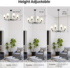 KAISITE Black Chandelier for Dining Room - 8-Light Farmhouse Dining Room Light Fixture Over Table Industrial Kitchen Lighting Fixture Ceiling Hanging Chandelier for Bedroom Living Room Foyer Entryway