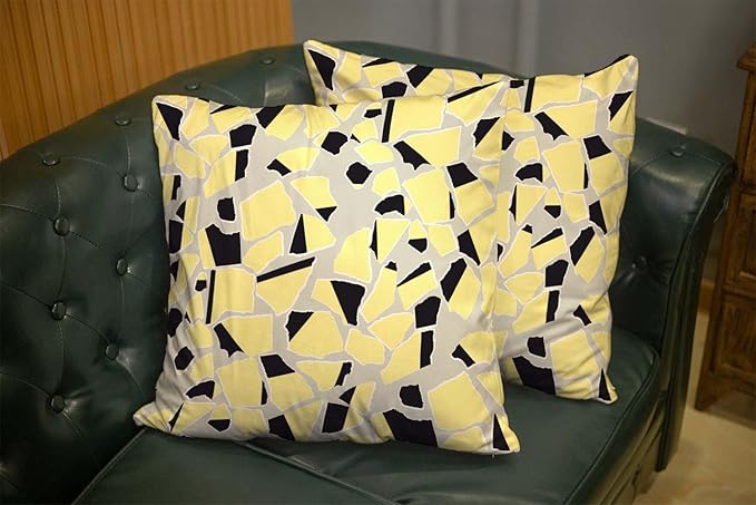 CAPSCEOLL 2PCS Gray Yellow Soft Throw Pillow Covers 20X20Inch Abstract Autumn Art Black Yellow and Grey Geometry Scraps Covers for Throw Pillows for Bedroom Sofa Living Room