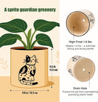 5 Inch Ceramic Plant Pots with Drainage Holes, Small Round Flower Pots for Indoor Plant, Unique Animal Flower Planters (Cat)